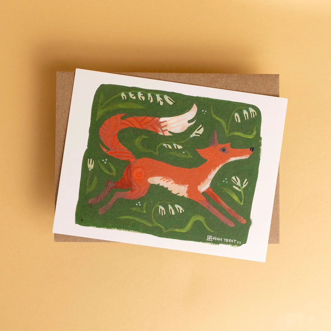Adam Trest Stationery | Fox on Green Flat Card