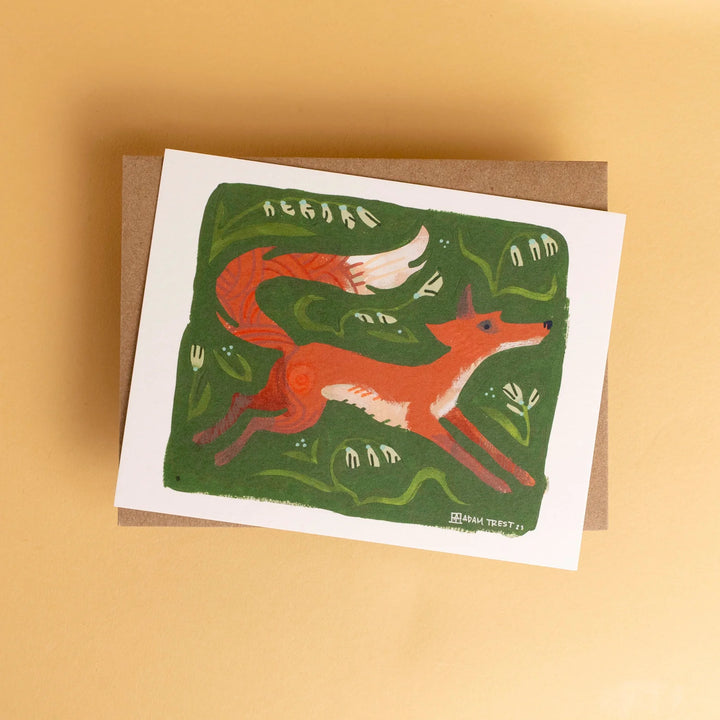 Adam Trest Stationery | Fox on Green Flat Card