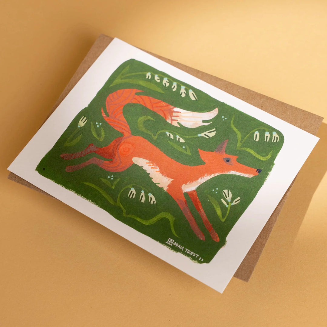 Adam Trest Stationery | Fox on Green Flat Card