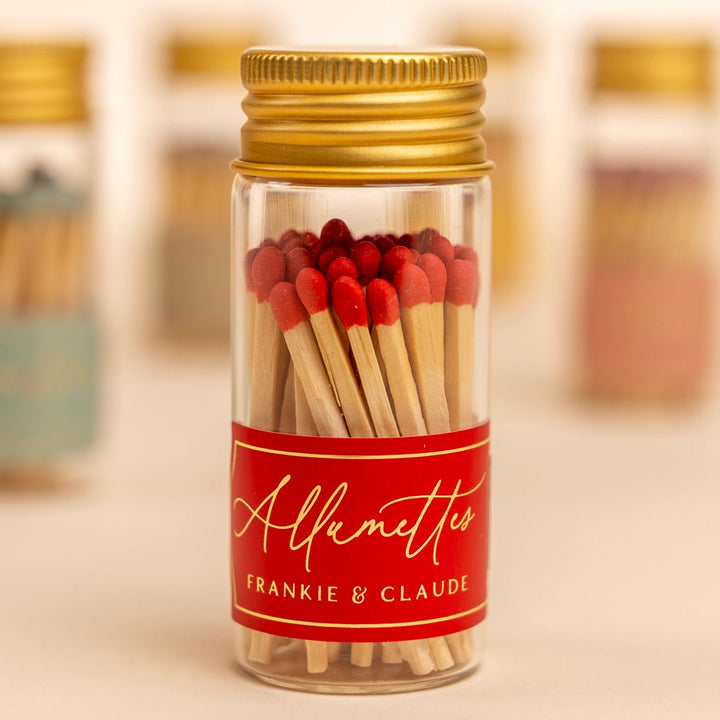 Red Mini Glass Match Jar