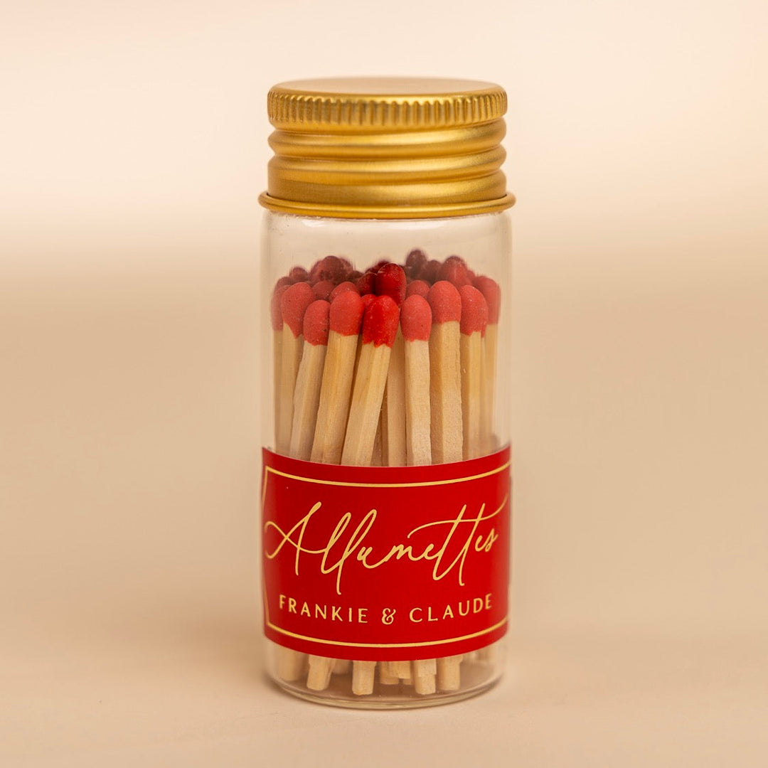 Red Mini Glass Match Jar